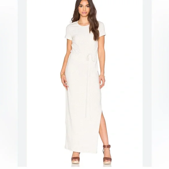 james perse maxi dress James Perse Maxi Dress Womens 0 Tan Cotton T-Shirt Scoop Neck Minimalist Basic